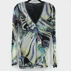 Nathalie Chaize Art-to-Wear Printed Mesh Lined T-Shirt Black Multi Size 12 Top